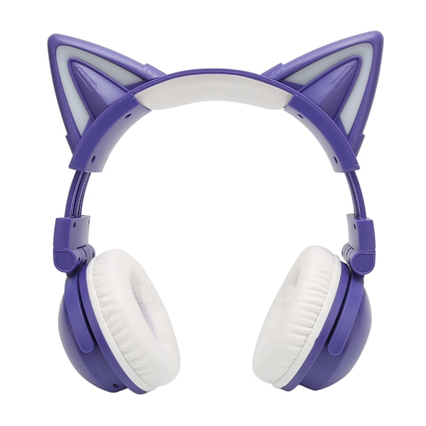 Bluetooth-headset med kattungeöron Stereo Söt Hög Känslighet Inbyggd Mikrofon Justerbar LED Barnheadset med 3,5 mm Kabel Lila