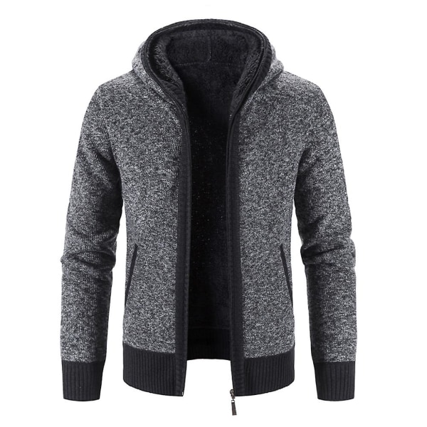 Casual Slim Full Zip Tjock Stickad Huv Cardigan Sweaters för män XL