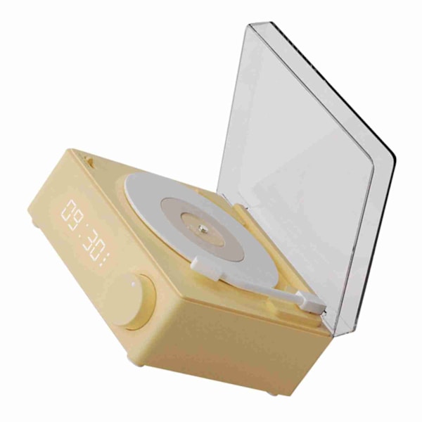 Roterande Vinylskiva Väckarklocka Högtalare Retro 360 Graders Stereo Trådlös Klocka Bluetooth Högtalare för Hem Sovrum Kontor Beige