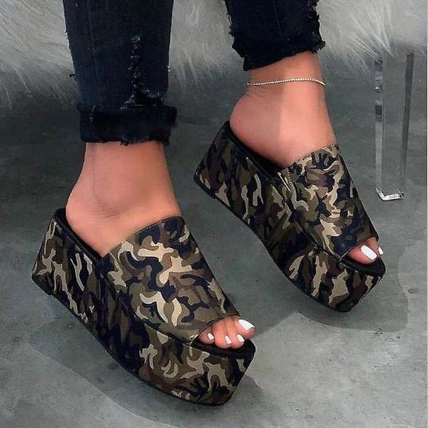 Sommar Kvinnor Wedges Pumps Högklackade sandaler 8 / leopard print