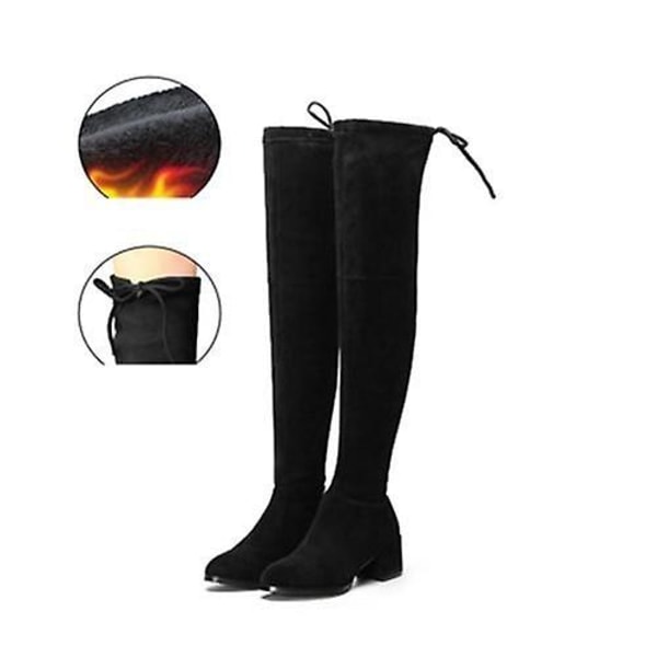 Winter Warm- Knähöga & snörning, långa pälsstövlar Black Add Plush 6
