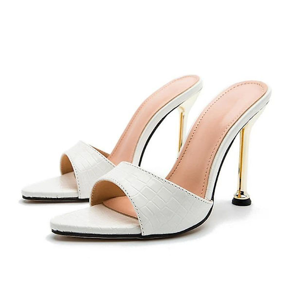 Högklackade tofflor, sandaler, flip-flops, spetsiga slides, festskor dam White 35