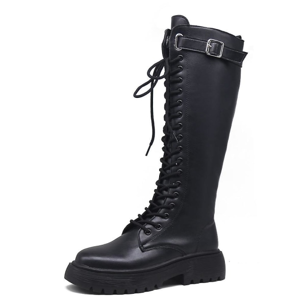 Summer Retro College Brittisk stil Tjock Botten Tjock Klack Boots BLACK 36