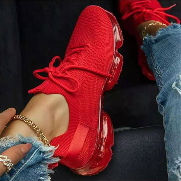Andningsbara sneakers för kvinnor, snörskor i mesh orange 42