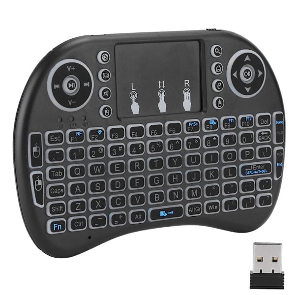 Mini RGB Sju Färger Bakgrundsbelysning Flygmus 2.4G Liten Trådlös Tangentbord med Pekskärm
