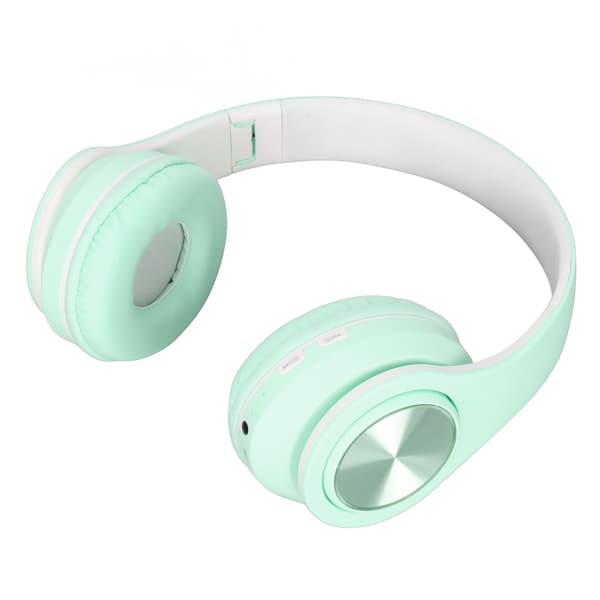 Bluetooth-headset med brusreducering, vikbart, över örat, trådlöst, med färgglada lampor för telefon, bärbar dator, grön