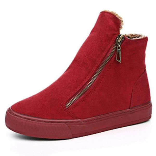 Vinter Kvinnor Varm Plysch Dragkedja Snow Boots Red 4