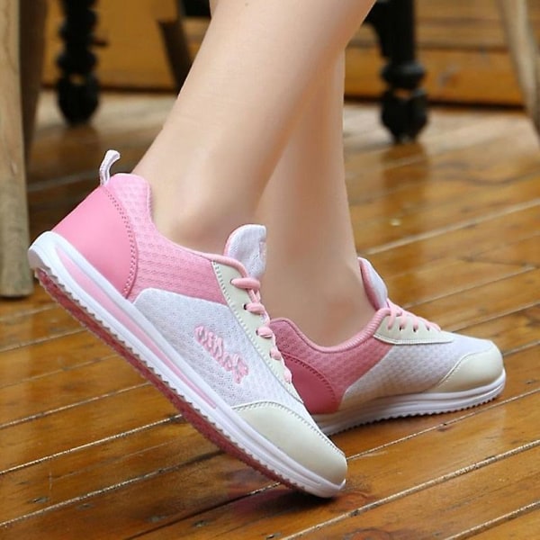Kvinna vår / sommar sneakers, andas casual 958 White Pink 38