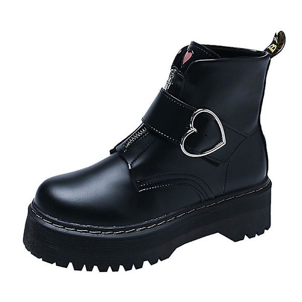 Vinter Dam Klackar Snö Plattform Skor Chunky Läder Platt Ankelboots Black 8.5