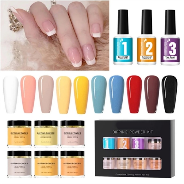 Nagelkonst Infiltrationspulver Set Dippande Glitter Kristall DIY Dekorativ