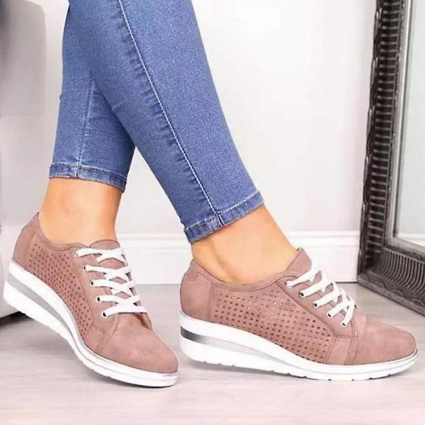 Platta bling-sneakers för damer, snörskor med komfortkristaller Blue 38
