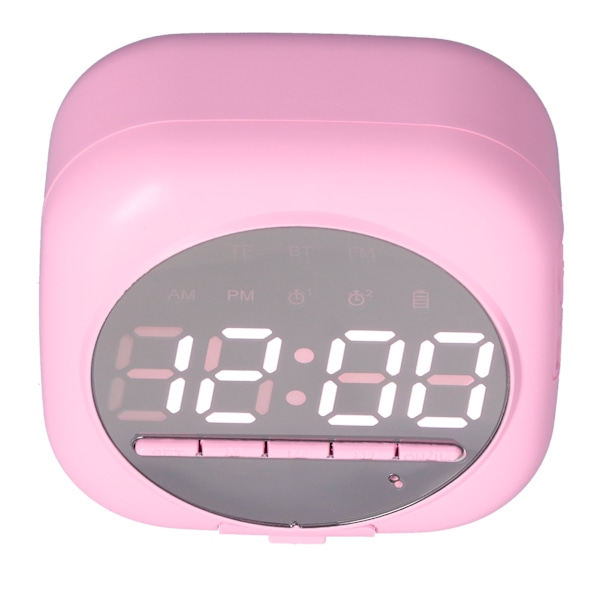 P12 Bluetooth Klockradio Högtalare Trådlös LED Spegel Portabel Dubbel Väckarklocka Bass Högtalare Rosa