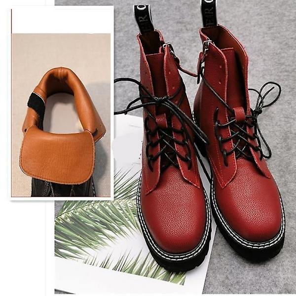 Kvinnors ankel äkta läder, höst-vinter päls snöstövlar wine red leather 4