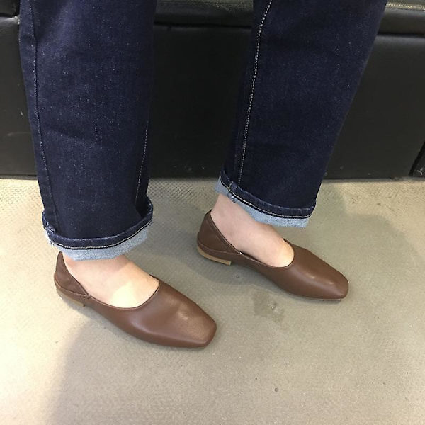 Mjuka ballerinaskor i läder för dam apricot 9