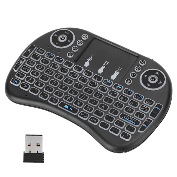 Mini RGB Sju Färger Bakgrundsbelysning Flygmus 2.4G Liten Trådlös Tangentbord med Pekskärm