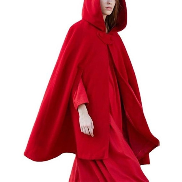 Kvinnor Hooded Kappa Cape Poncho Coat Jacka Baggy Casual Ytterkläder Vinter röd M