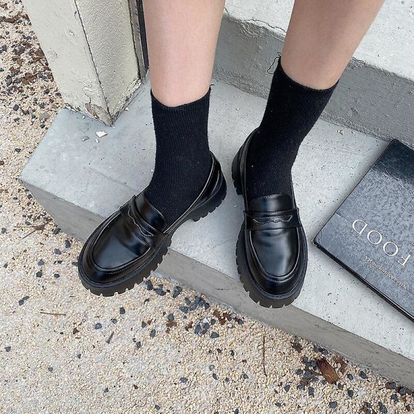 Chunky häl med rund tå, Street Style-plattform, Loafers-skor 6