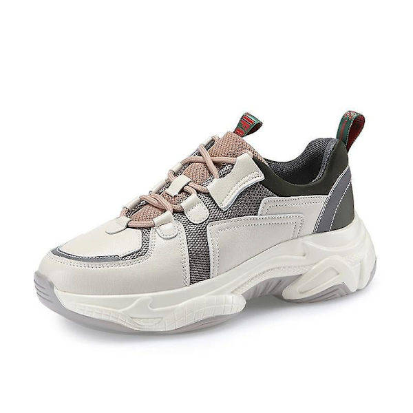 Läder Andas Bekväm Sneaker Beige 38