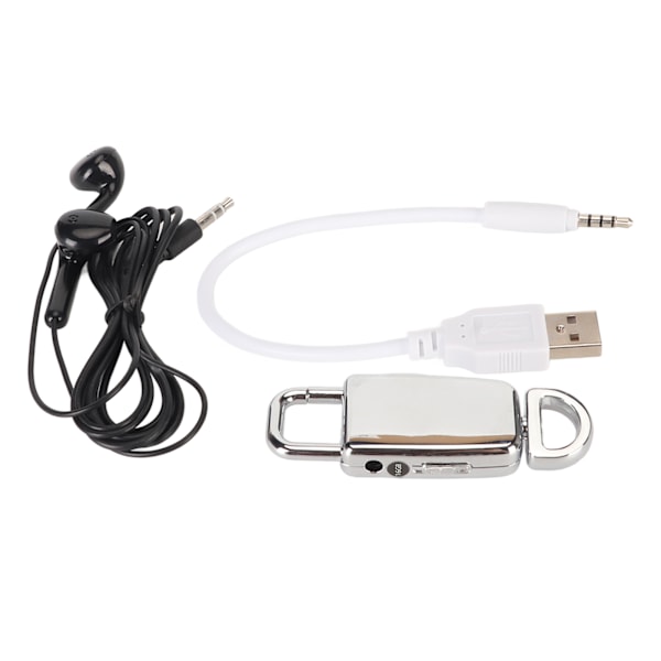 Mini-inspelare HD Brusreducering Röstaktiverad Uppladdningsbar MP3-spelare Nyckelringinspelare för Möten Klass Silver 16GB