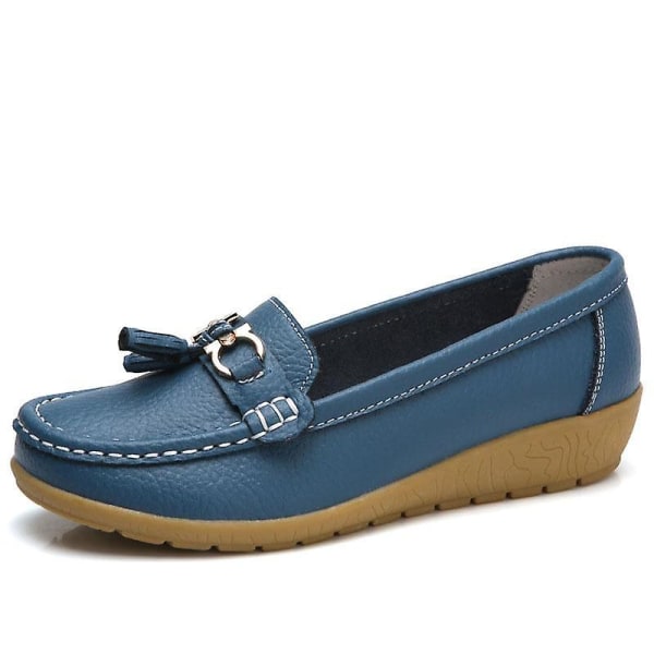 Summer Loafers, Äkta Läder Mjukt Äkta Läder Dam Platta Skor Set-2 Light Blue 7.5