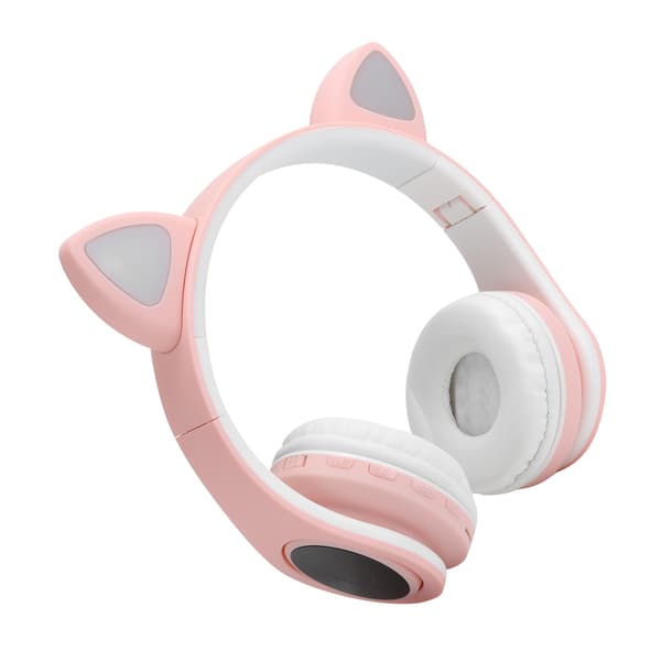 LED Brusreducerande Headset Kattöron Bluetooth 5.0 Headset med Mikrofon för Unga Människor Rosa