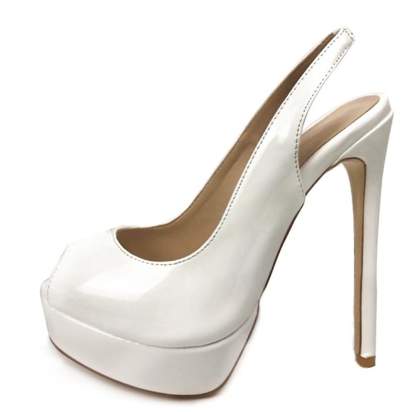 Peep Toe, ankelremmar med höga klackar, Pumps Platform-sandaler (set-a) white 43