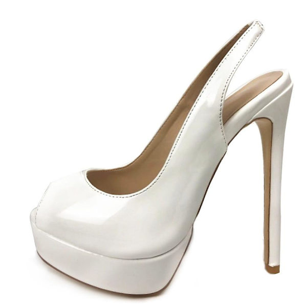 Peep Toe, ankelremmar med höga klackar, Pumps Platform-sandaler (set-a) white 44