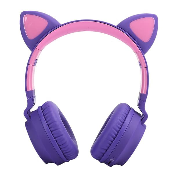 Kattöron Bluetooth 5.0 Hörlurar LED Brusreducerande Unga Människor Barn Söt Headset Stöd för Minneskort Lila
