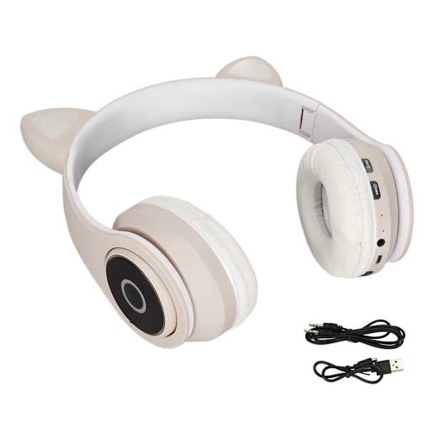 LXB39A Bluetooth-hörlurar med kattöron, söta justerbara bas bärbara trådlösa Bluetooth-hörlurar med ljudkabel för barn (Khaki)