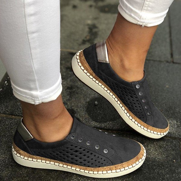 Kvinnor Handsydda Randiga Andas Elastiska Retro Casual Flat Sneaker / black4 43