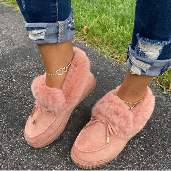Höstvinter- Casual Fur Bowknot, Fluffy Furry, Slip-on Sneakers Set-c White 5.5
