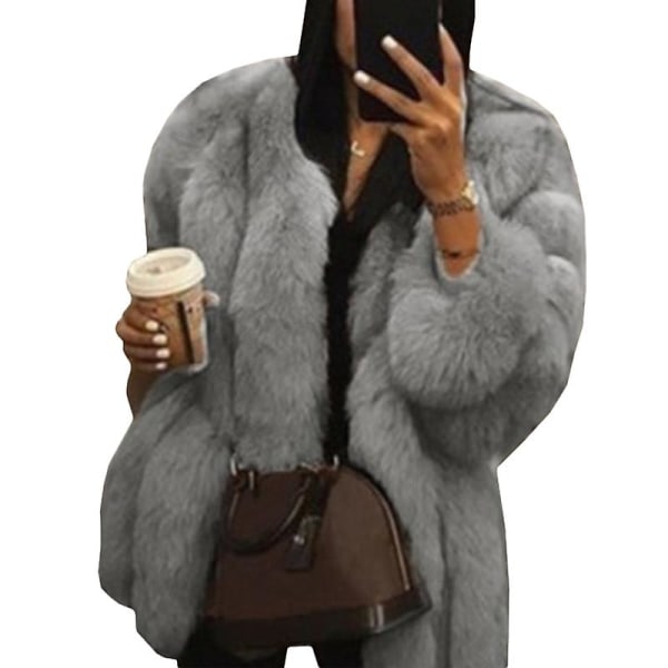 Kvinnor Teddy Bear Faux Fur Coat Jacka Oversized Ytterkläder grå L