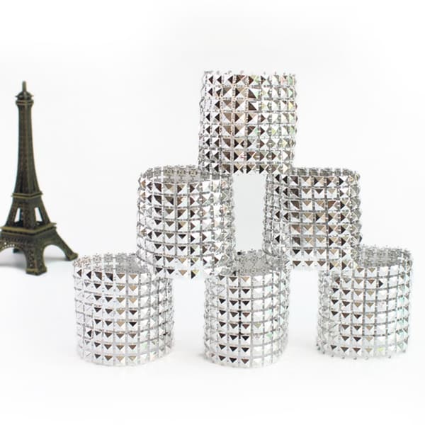 50 st Servettringar Rhinestone Servettringar Dekoration För Bröllopsfest Silver