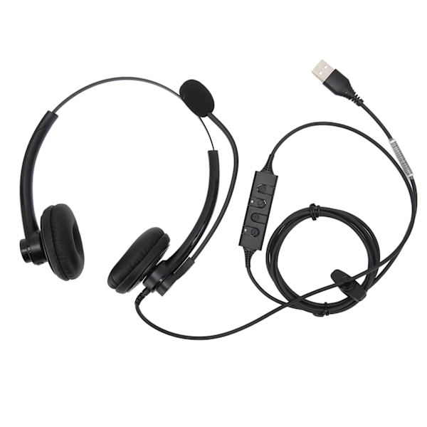 Trådbunden Telefonheadset Brusreducering Binaural Business Hörlurar med Mikrofon för Call Center Kundtjänst USB-kontakt