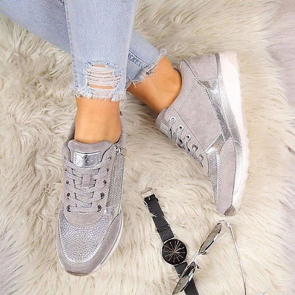Kvinnor med platt dragkedja Snörning av bekväma sneakers Dark Grey 36