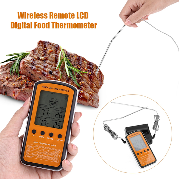 Trådlös fjärrkontroll LCD Digital Mattermometer med Dubbla Prober för BBQ Ugn Köksmatlagning