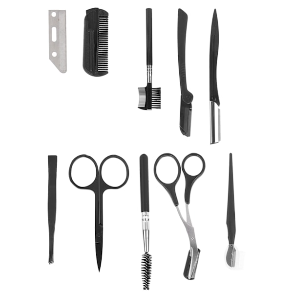 10 st Ögonbryns Grooming Kit Sax Kam Pincett Rakhyvel Set