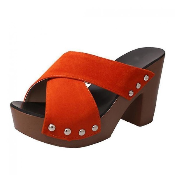 Sommar- Fyrkantiga högklackade sandaler Orange 35