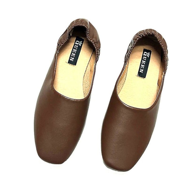 Damer Dam Mjukt Läder Balett Flats Skor Beige 5