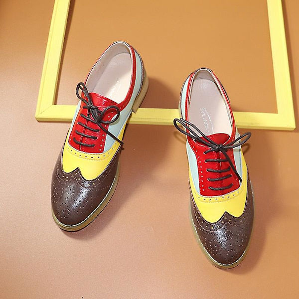 Dam Flats Oxfords Äkta Läder Sneakers - Brun Gul Röd 8.5