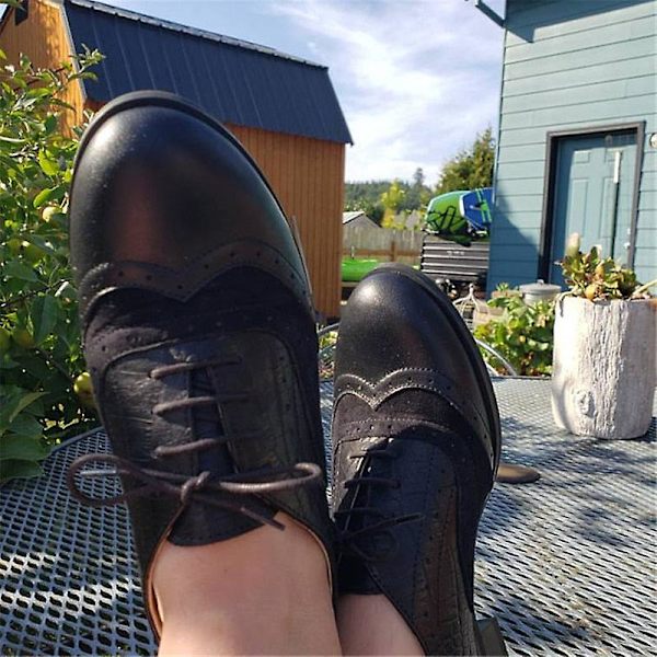 Women's Flats Oxfords Sneakers i äkta läder - Svart 7