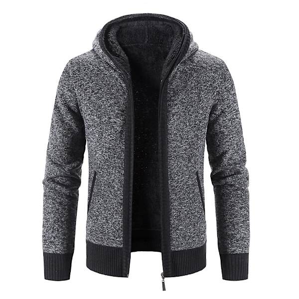 Ledig Slim Full Zip Grovstickad Huvtröja Kofta för Män L