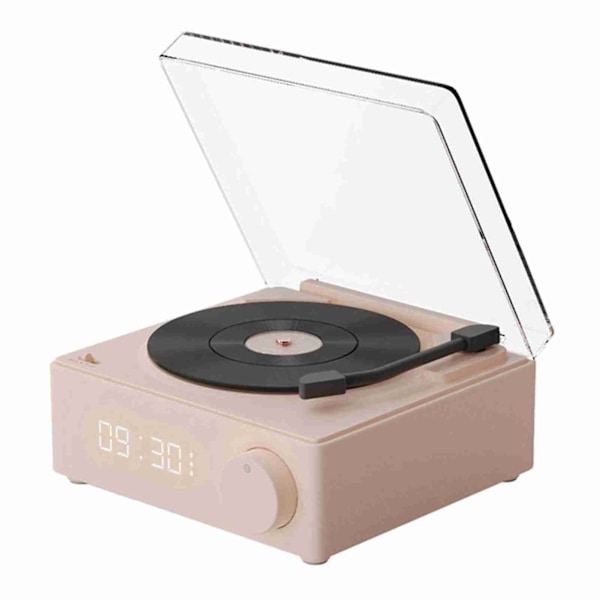 Roterande Vinylskiva Väckarklocka Högtalare Retro 360 Graders Stereo Trådlös Klocka Bluetooth Högtalare för Hem Sovrum Kontor Rosa