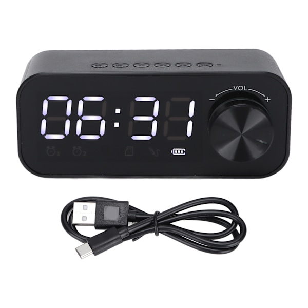 B126 BT Klockradio Multifunktionell Justerbar Portabel Väckarklocka Radio med LED Svart