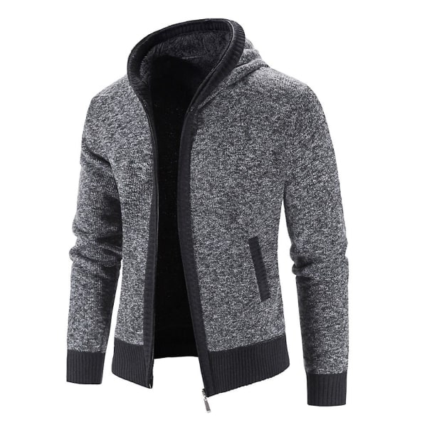 Casual Slim Full Zip Tjock Stickad Huv Cardigan Sweaters för män XXL