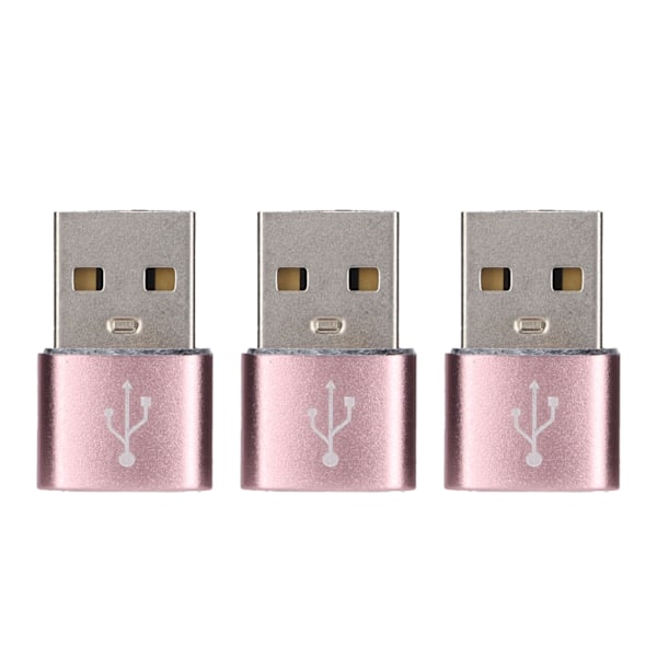 3-pack USB 2.0 Hane till Type-C Hona U Disk Adapter Metall USB till Type-C Adapter för Laptop Mobiltelefon (Rosa)