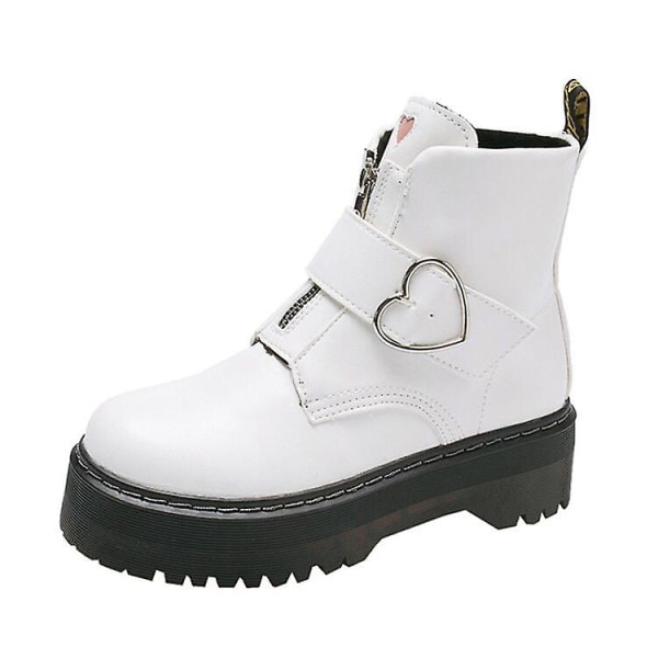 Vinter Damklackar Snow Platform Skor Chunky Läder Flat Booties White 6.5