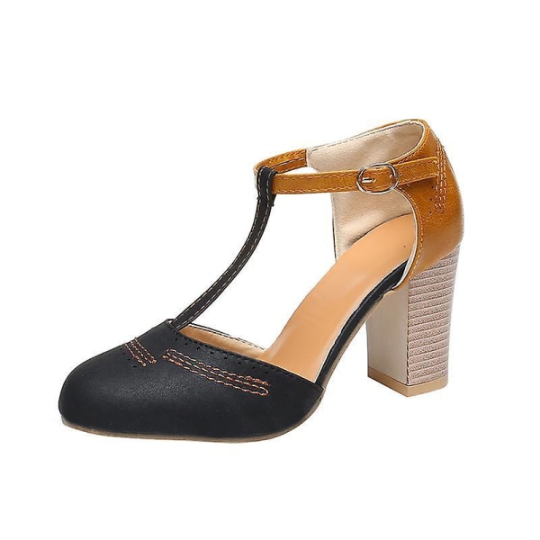 Sommar Kvinnor Pumps High Shoes, T-bundna klänningsskor Black 35