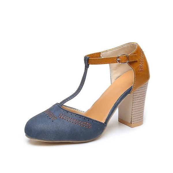 Sommar Kvinnor Pumps High Shoes, T-bundna klänningsskor Blue 35