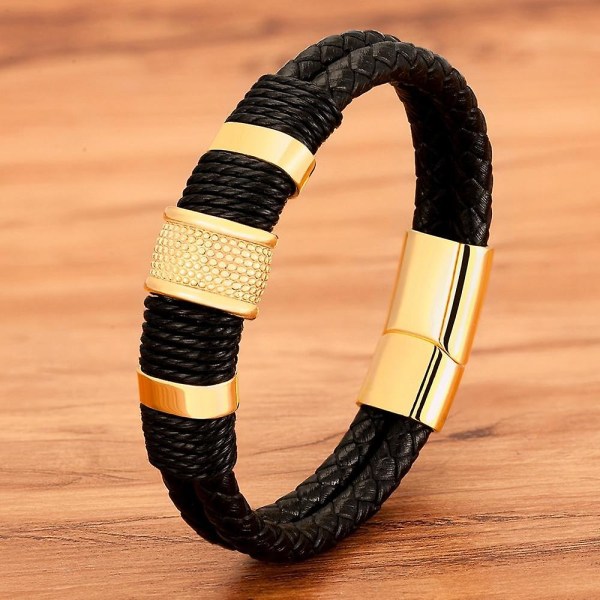 Omslagsarmband i vävt läder Gold 19cm